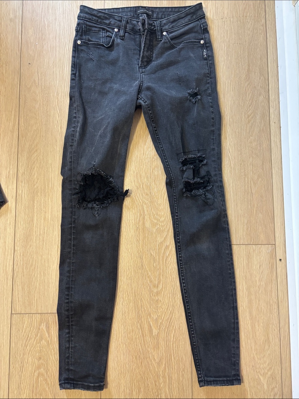 Silver Jeans Aiko Black Distressed Skinny Jeans